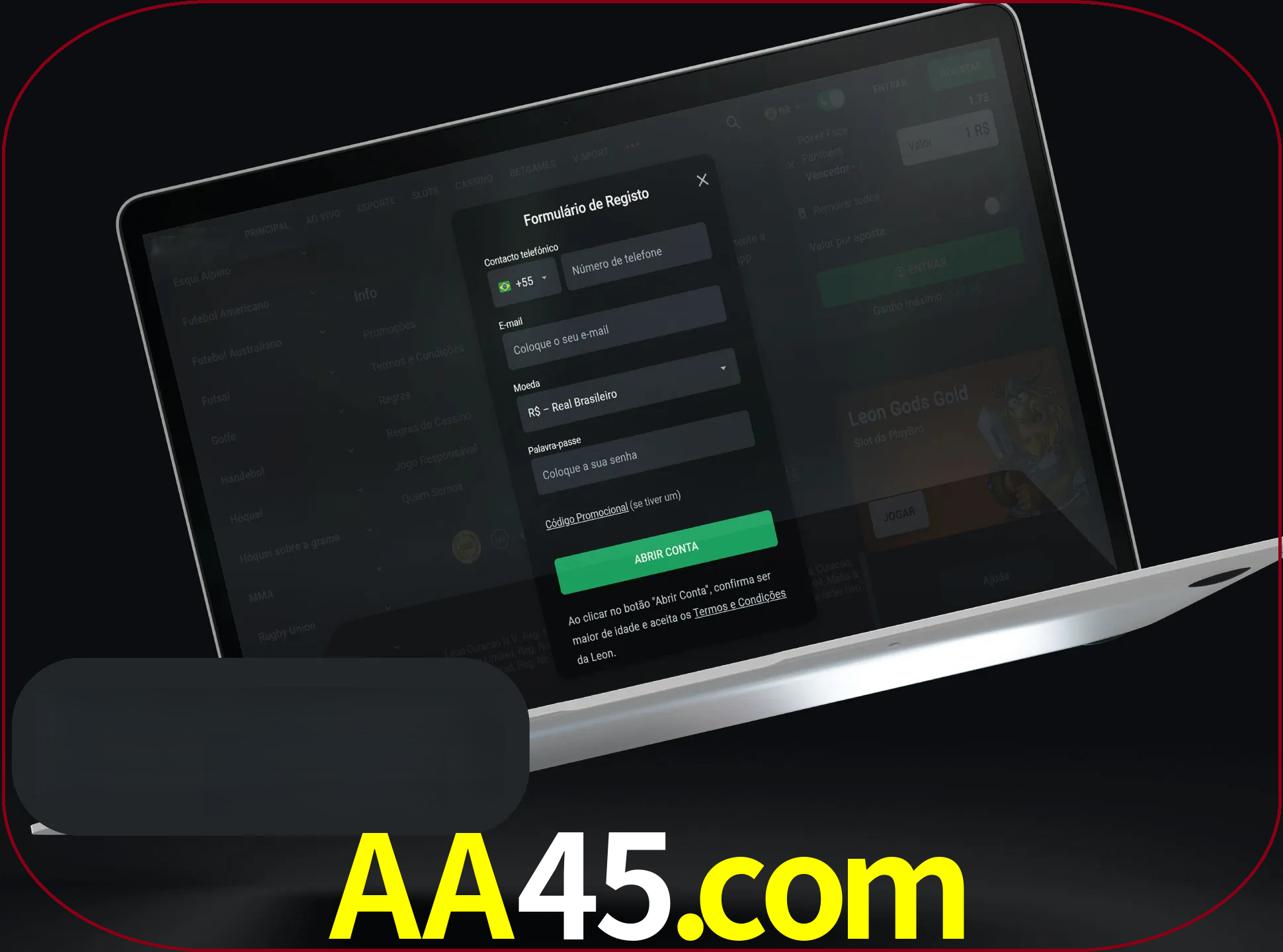 Abra o site da LeonBet e crie sua própria conta.